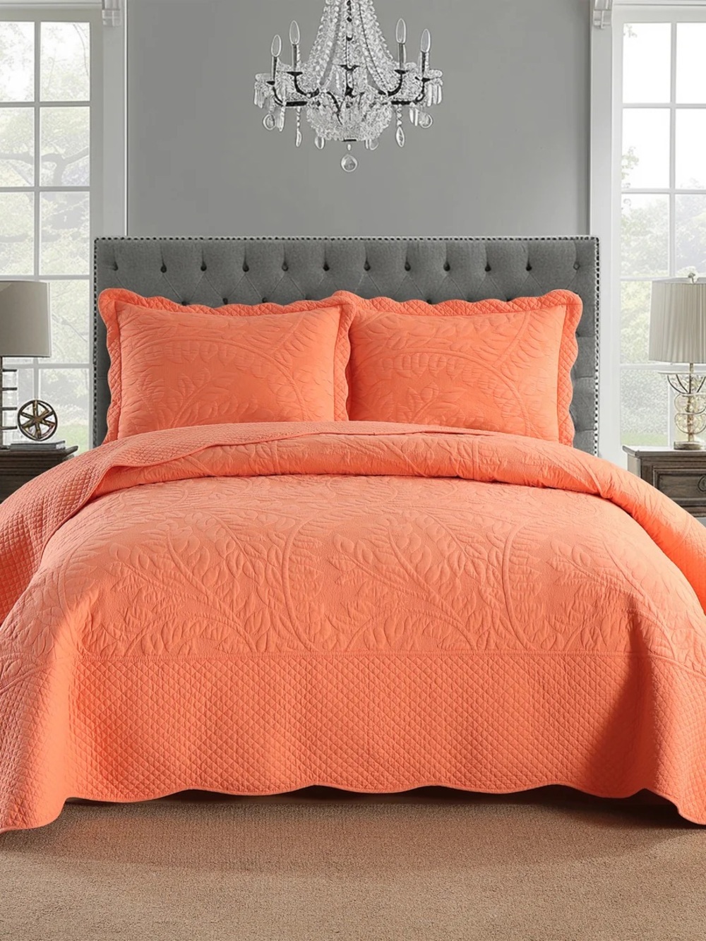 3 PIECE 100% COTTON QUILT SET, OVERSIZED QUILTED BEDSPREAD